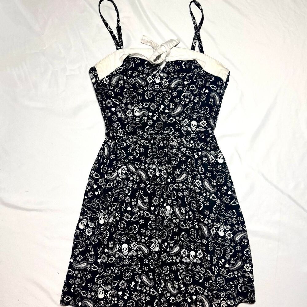 Hell Bunny Whimsygoth Black Bandana Skull Print Sweetheart Strapless Dress